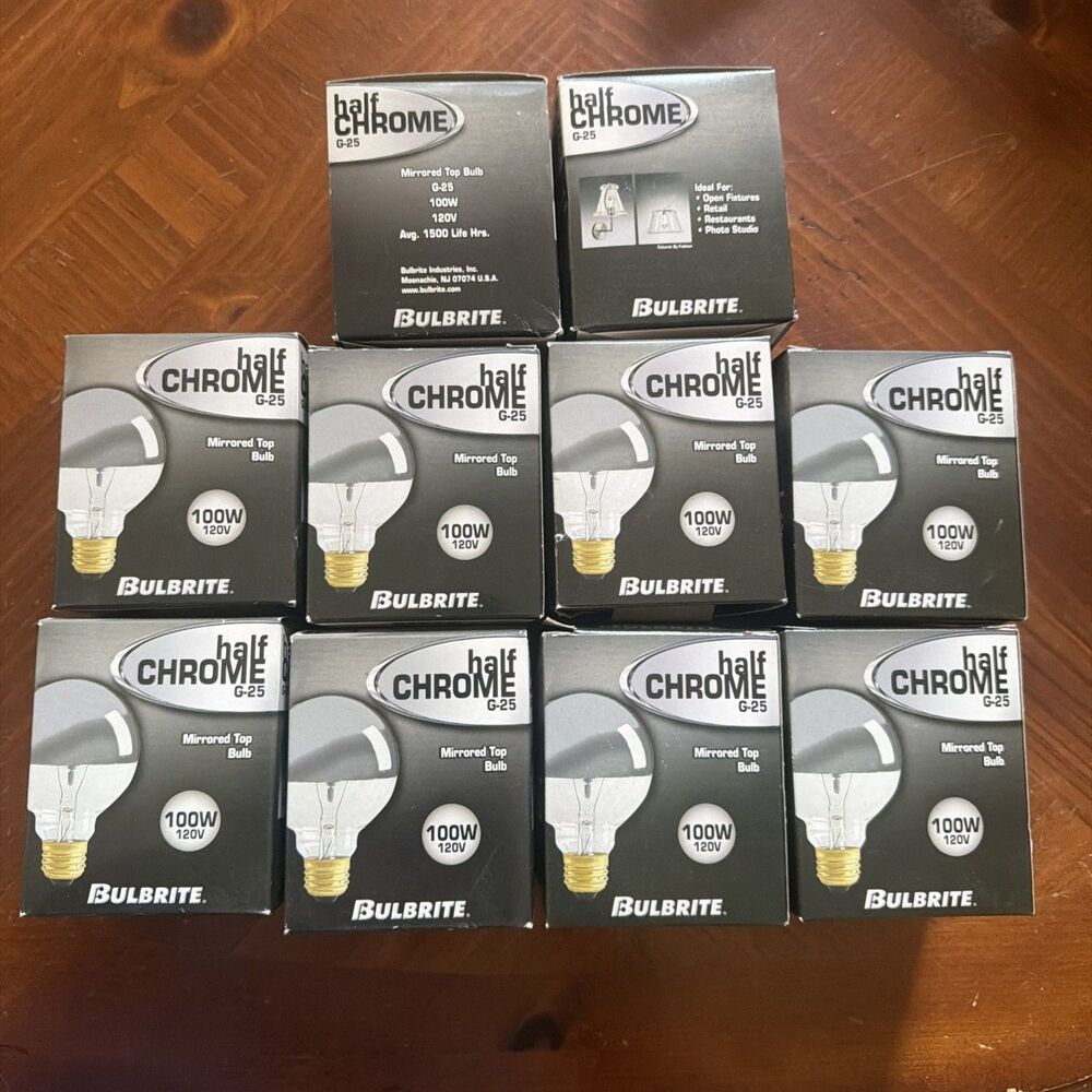 New Lot of 10 Bulbrite 100G25HM Half Chrome G25 100W Mirrored Top Bulbs E26 NOS